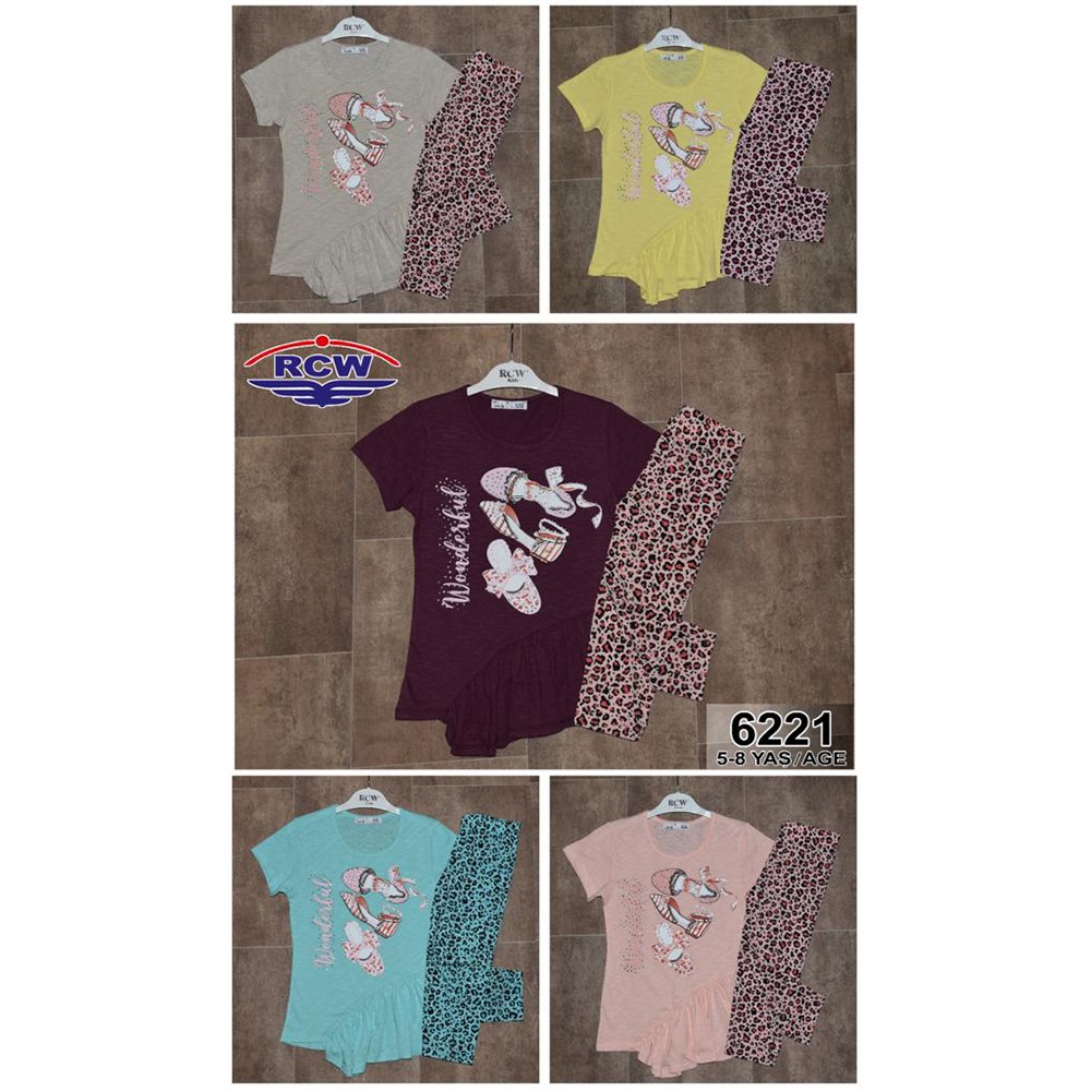 RCW Boy 6221 Kız Çocuk Penye Leopar Bas. Taşlı Taytlı Takım 5-8 Yaş