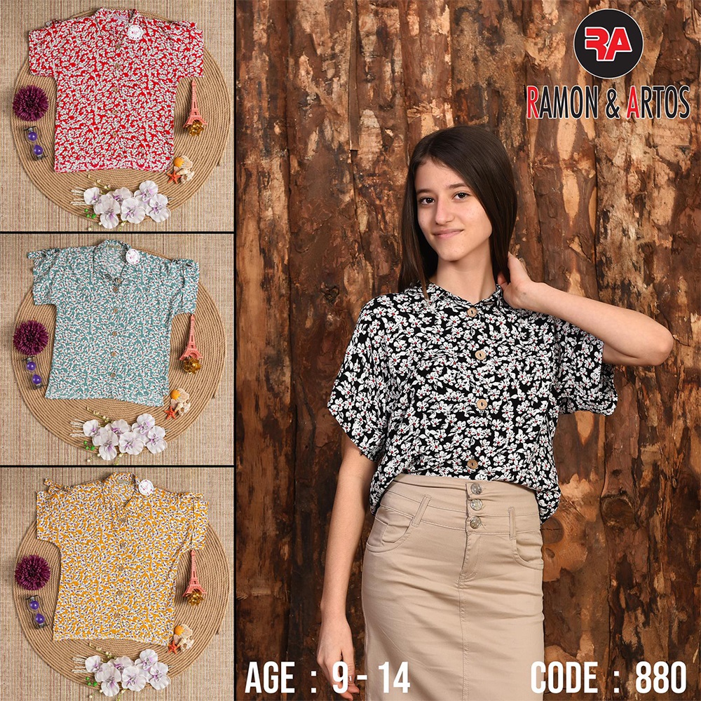 Ramon 880 Kız Çocuk Çiçek Desenli Gömlek 9-12 Yaş
