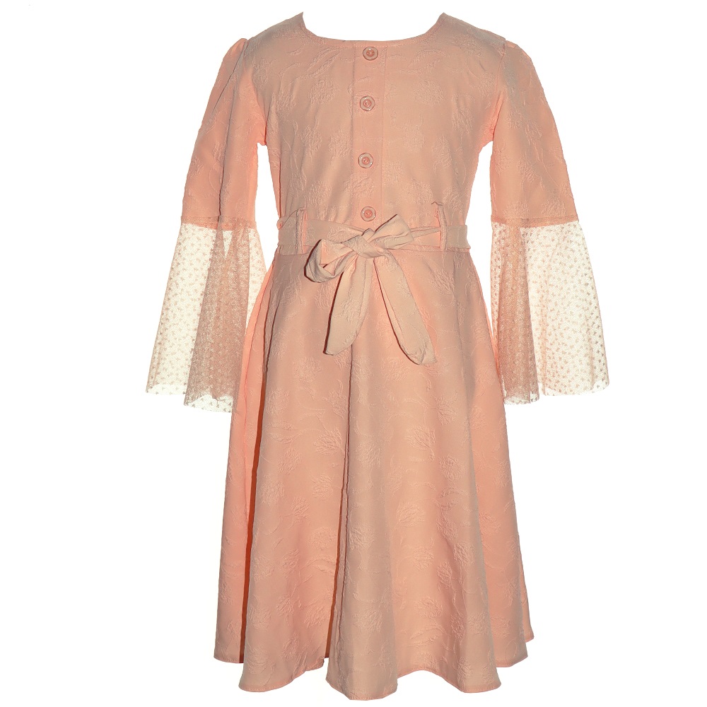 Ramon Kız Çocuk Düğmeli Kol Dantelli Jakarlı Elbise 9-12 Yaş