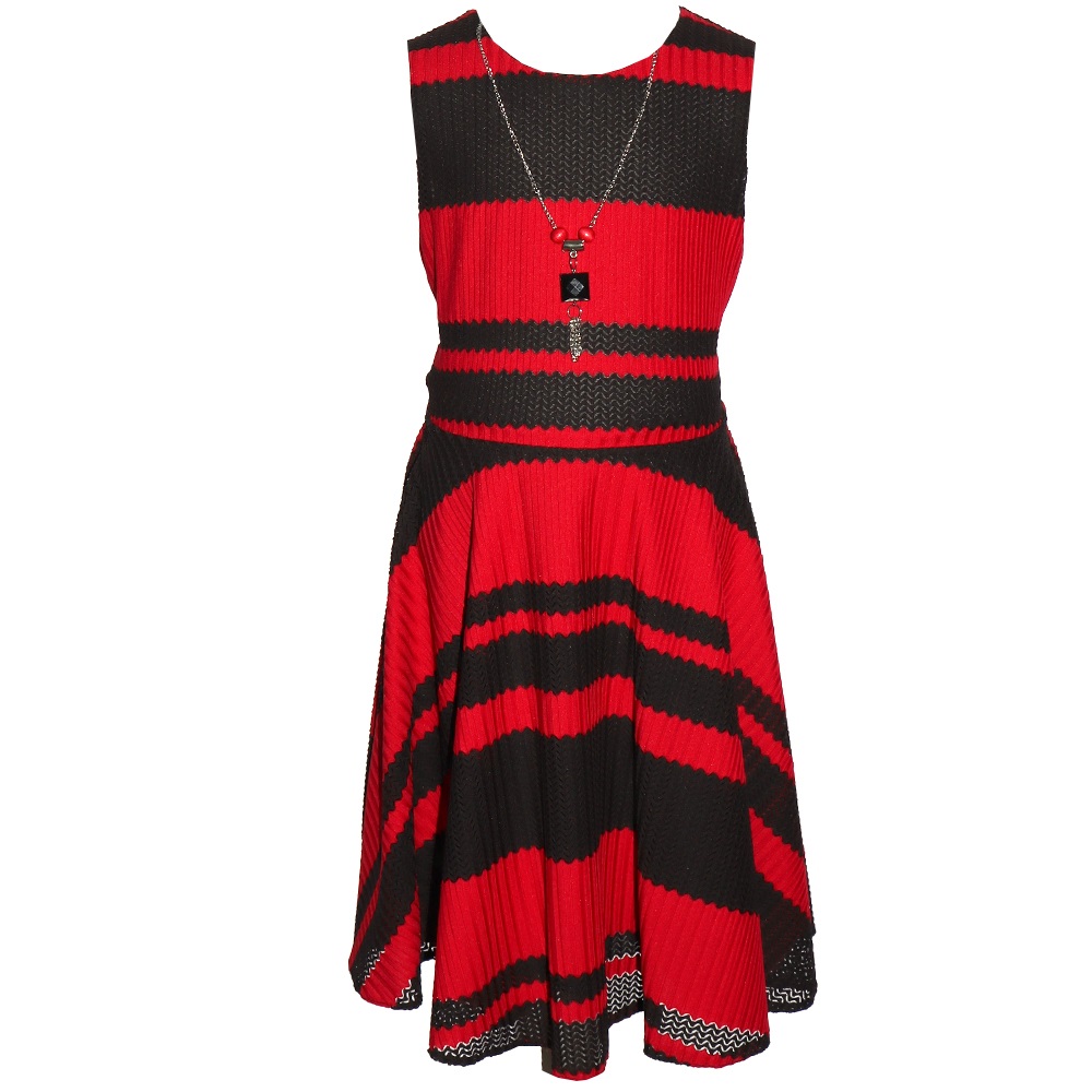 Ramon Kız Çocuk Jakarlı Çizgili Kolyeli Elbise 9-12 Yaş