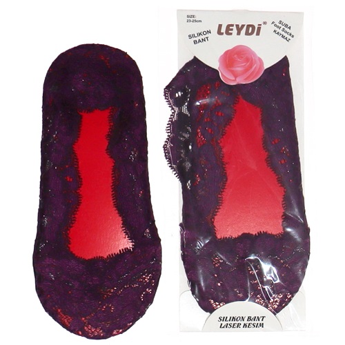 Leydi 8615 Bayan Dantelli Lazer Kesim Suba Çarık Çorap - Mor