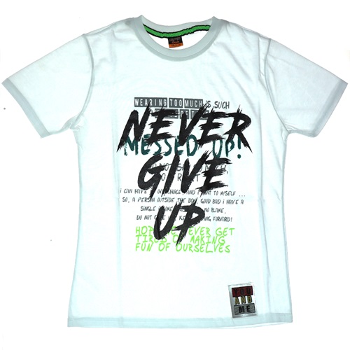 Kırmızı 5017 Erkek Çocuk Never Give Baskılı Tişört 13-16 Yaş - Beyaz - 13-16 YAŞ