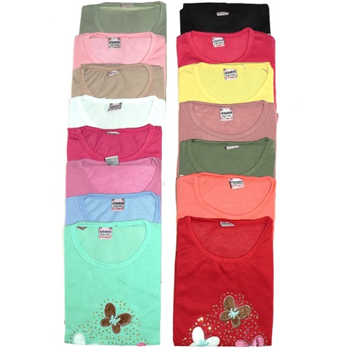 Azranur 10018 Kız Çocuk Kelebek Nakışlı Tişört 8-12 yaş - A. Pembe - 8-12 YAŞ