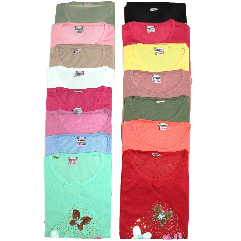 Azranur 10018 Kız Çocuk Kelebek Nakışlı Tişört 8-12 yaş - Somon - 8-12 YAŞ