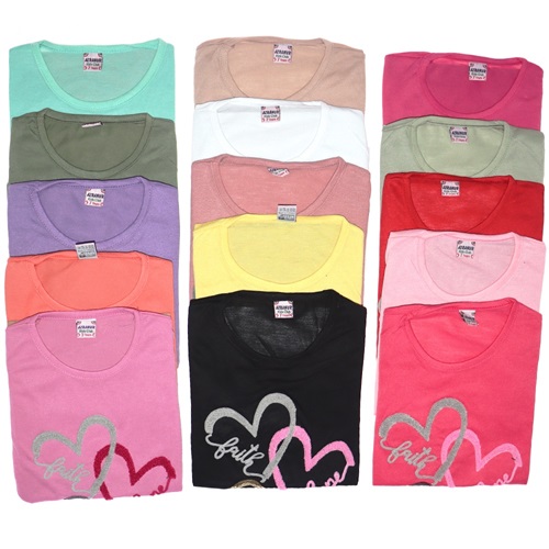 Azranur 10020 Kız Çocuk Kalp Süzene Nakışlı Tişört 3-7 Yaş - Kırmızı - 3-7 YAŞ