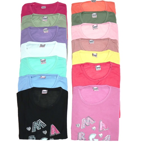 Azranur 10021 Kız Çocuk Margarita Nakışlı Tişört 3-7 Yaş - Kırmızı - 3-7 YAŞ