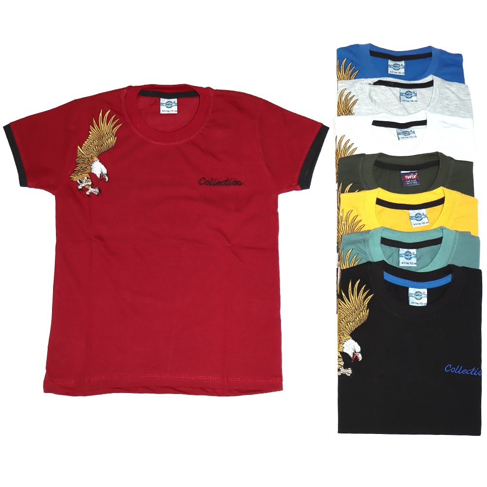 Twix 7844 Erkek Çocuk Kartal Nakışlı Simit Yaka Tişört 8-12 Yaş - Bordo