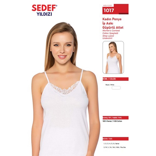 Sedef Yıldız 1017 Bayan Güpürlü İp Askılı Atlet - Beyaz