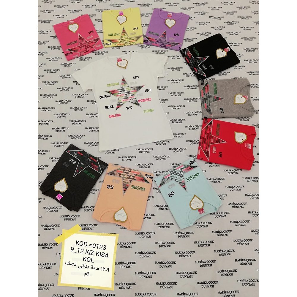 Harika Çocuk 0123 Kız Çocuk Baskılı Kısa Kol Tişört 9-12 Yaş