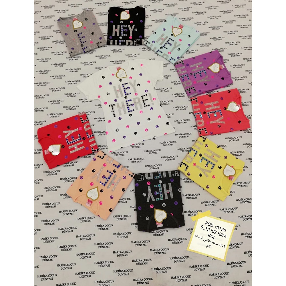 Harika Çocuk 0120 Kız Çocuk Baskılı Kısa Kol Tişört 9-12 Yaş