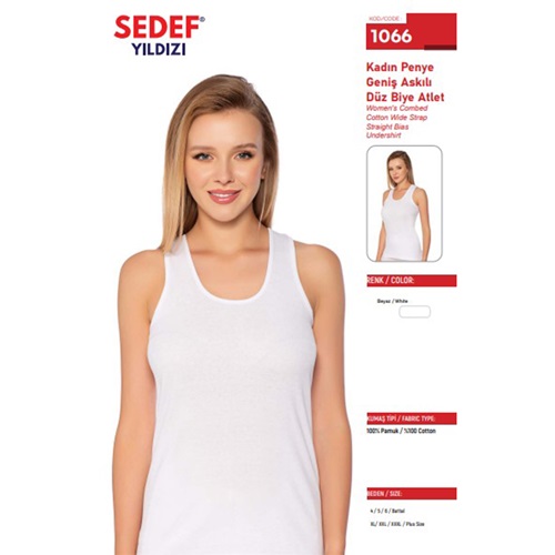 Sedef Yıldız 1066 Bayan Geniş Düz Askı Atlet - Beyaz