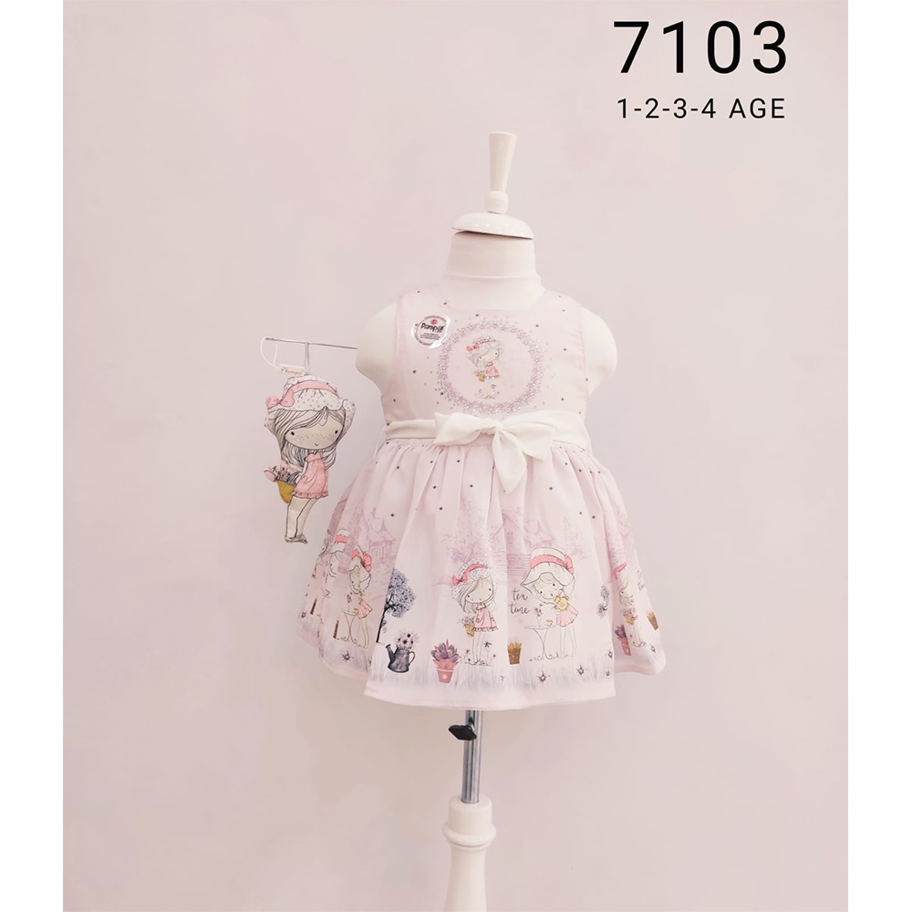 Pampal 7103 Kız Çocuk Desenli Oyuncaklı Elbise 1-4 Yaş