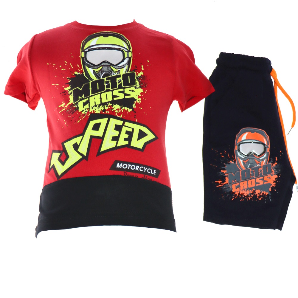 Kırmızı 10113 Erkek Çocuk Moto Crose Baskılı Takım 3-6 Yaş