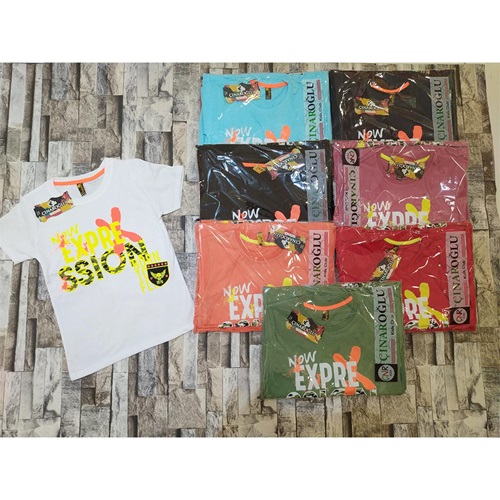Çınaroğlu Erkek Çocuk Sıfır Yaka Now Exprex Baskılı Tişört 8-12 Yaş