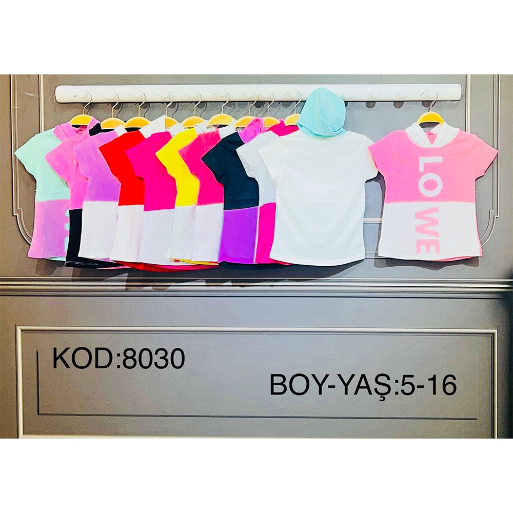 Özmiraç 8030 Kız Çocuk Kapşonlu Lowe Baskılı Tişört 5-10 Yaş