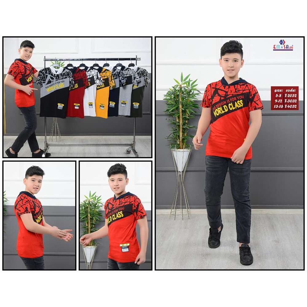 Em&sa Life T-4032 Erkek Çocuk World Class Bas. Kapşonlu Tişört 13-16 Yaş