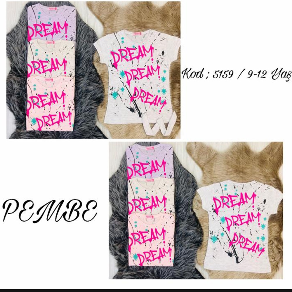Pembe 5159 Kız Çocuk Penye Dream Bas. Taşlı Tişört 9-12 Yaş