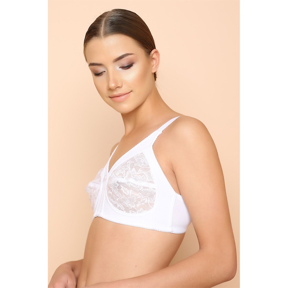 Nbb 352 Bayan Elastan Mikrofiber Top. Dantelli Battal Sütyen 100-110 - Beyaz - 100