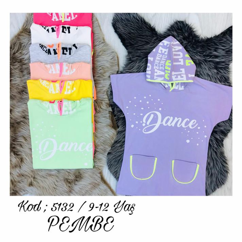 Pembe 6132 Kız Çocuk Penye Dance Bas. Kapşonlu T Kol Tişört 13-16 Yaş