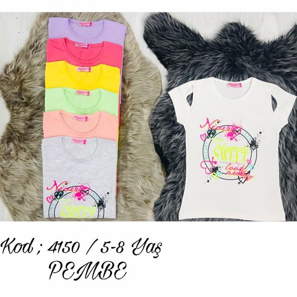 Pembe 4150 Kız Çocuk Penye Today Mood Sweatshirt Bas.Taşlı Tişört 5-8 Yaş - Somon - 5-6-7-8 YAŞ