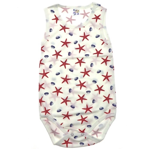 205 Deniz Yıldızı Desenli Askılı Çocuk Çıtçıtlı Badi 3-3,5-4 Yaş