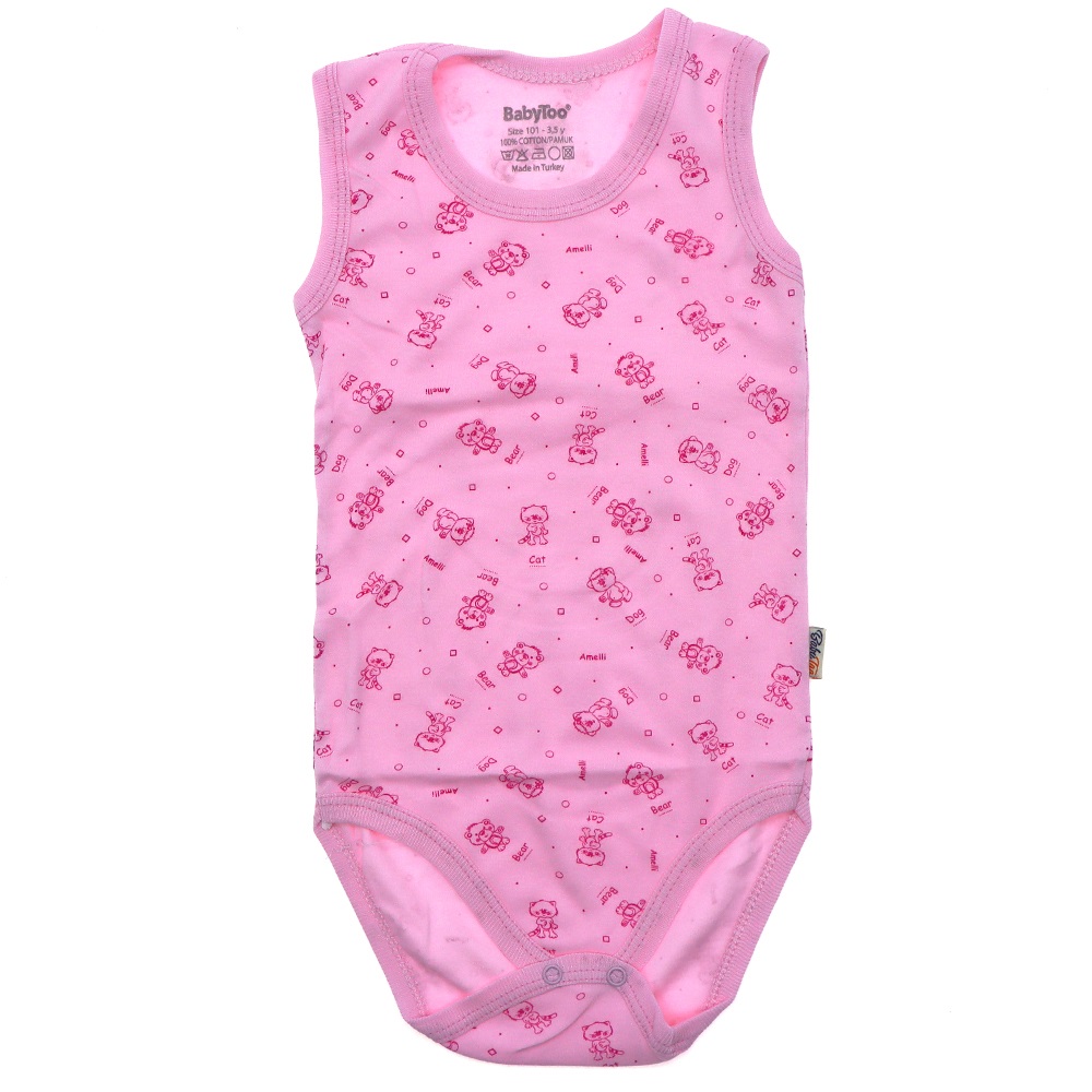 7165 Bebe Ayıcık Desenli Penye Askılı Çıtçıtlı Badi 3,5-4-5-6 Yaş