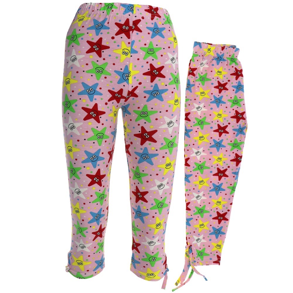 Bağcı M1082 Kız Çocuk Likralı Desenli Paça Bağcıklı Kısa Tayt 5 -8 Yaş