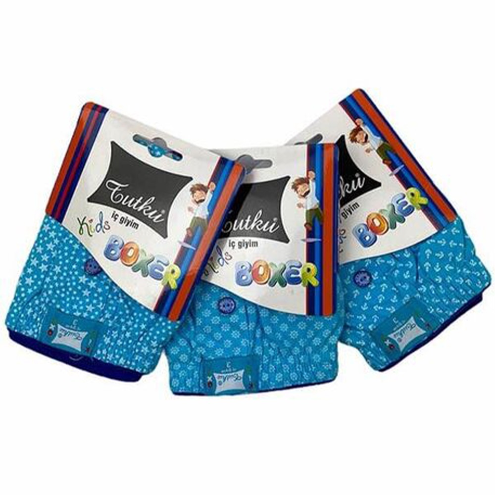 Tutku 0250 Desenli Erkek Çocuk Havlu Bel Boxer - Turkuaz