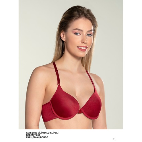 Billiza 2000 Bayan Önden Klipsli Double Dolgulu Arkası Çapraz Dantelli Sütyen 75-90 - Bordo