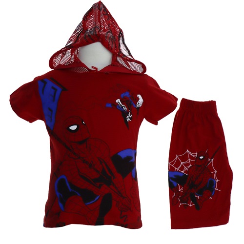 İbocan 3455 Erkek Çocuk Kapşonlu Örümcek Adam Baskılı Tişört Şort Takım 7-10 Yaş