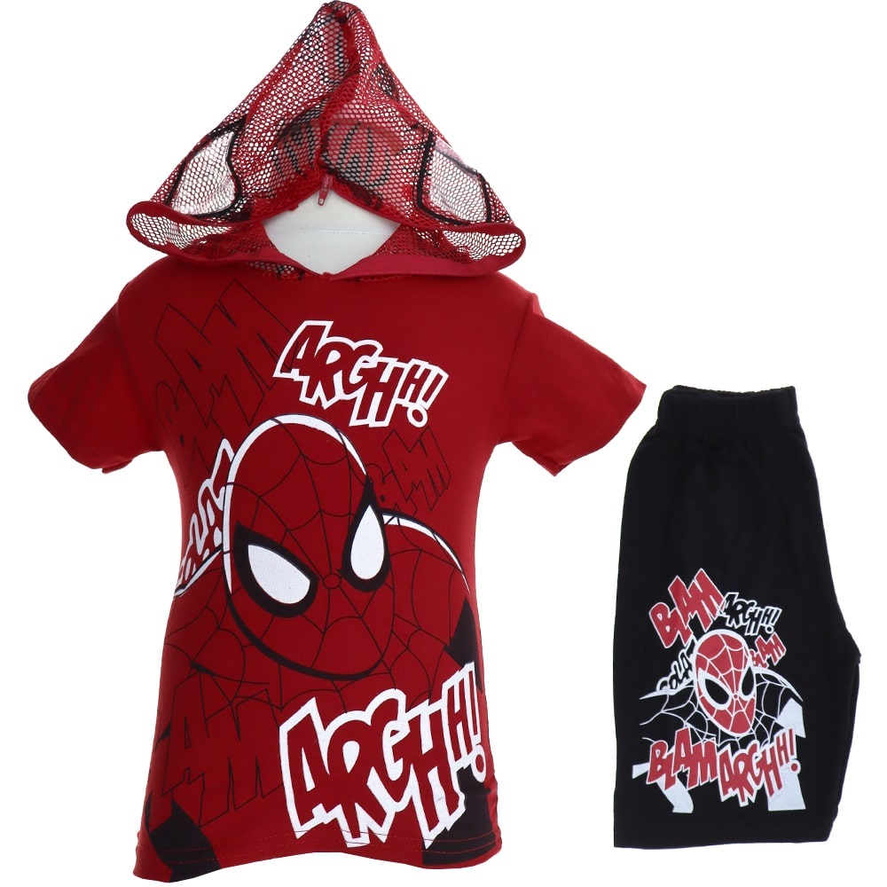 İbocan 3455 Erkek Çocuk Kapşonlu Blam Arghh! Baskılı Tişört Şort Takım 3-6 Yaş