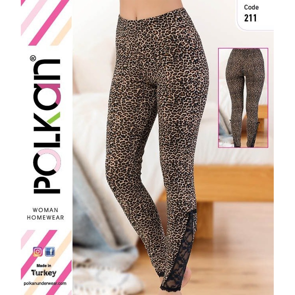 Polkan 211 Bayan Leopar Paça Yan Dantelli Tayt