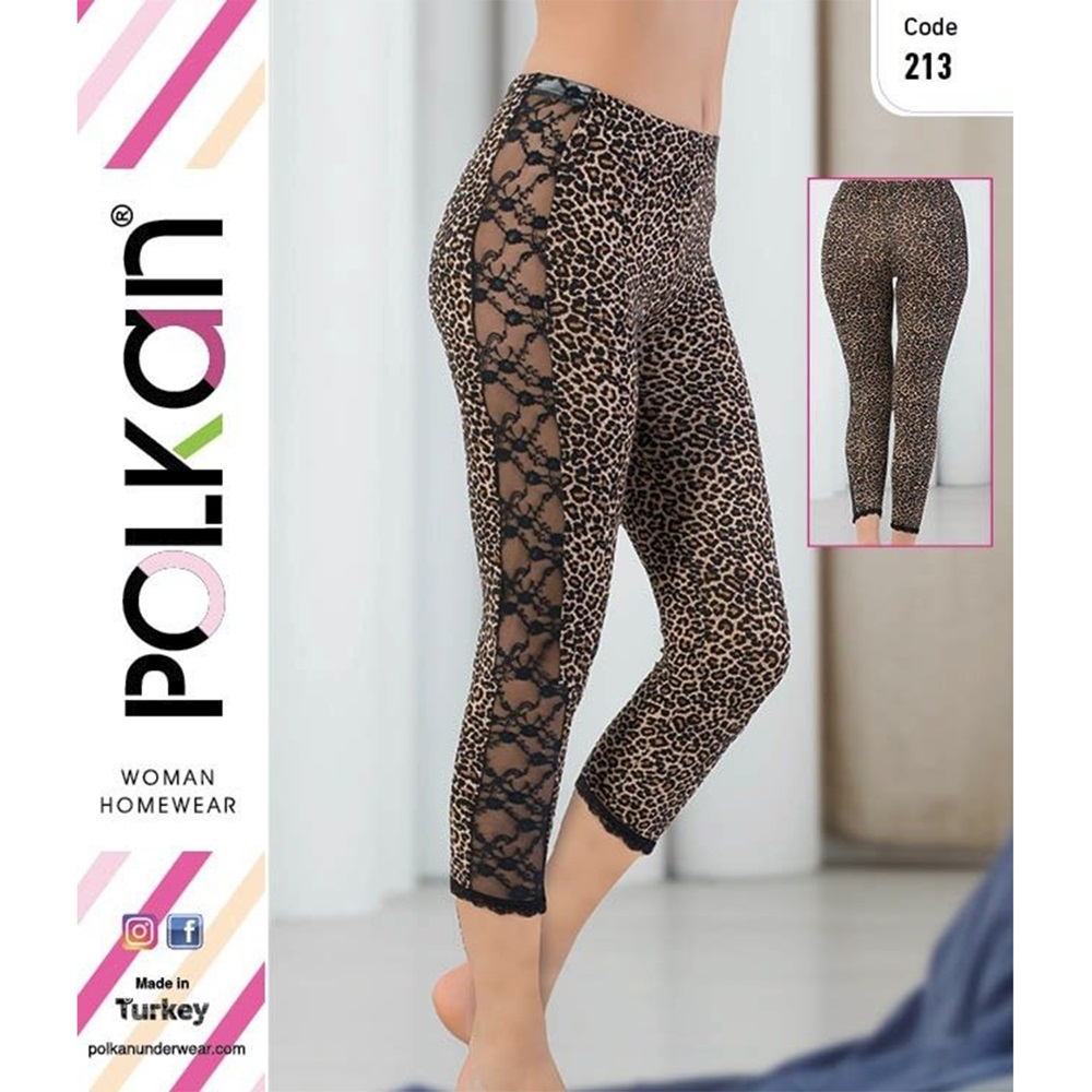 Polkan 213 Bayan Leopar Yanı Tüm Dantelli Tayt - Leopar - STANDART