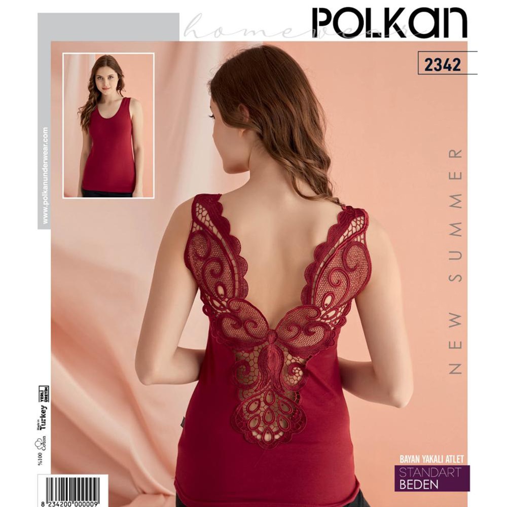 Polkan 2342 Bayan Sırtı Güpürlü Atlet - Siyah - S-M