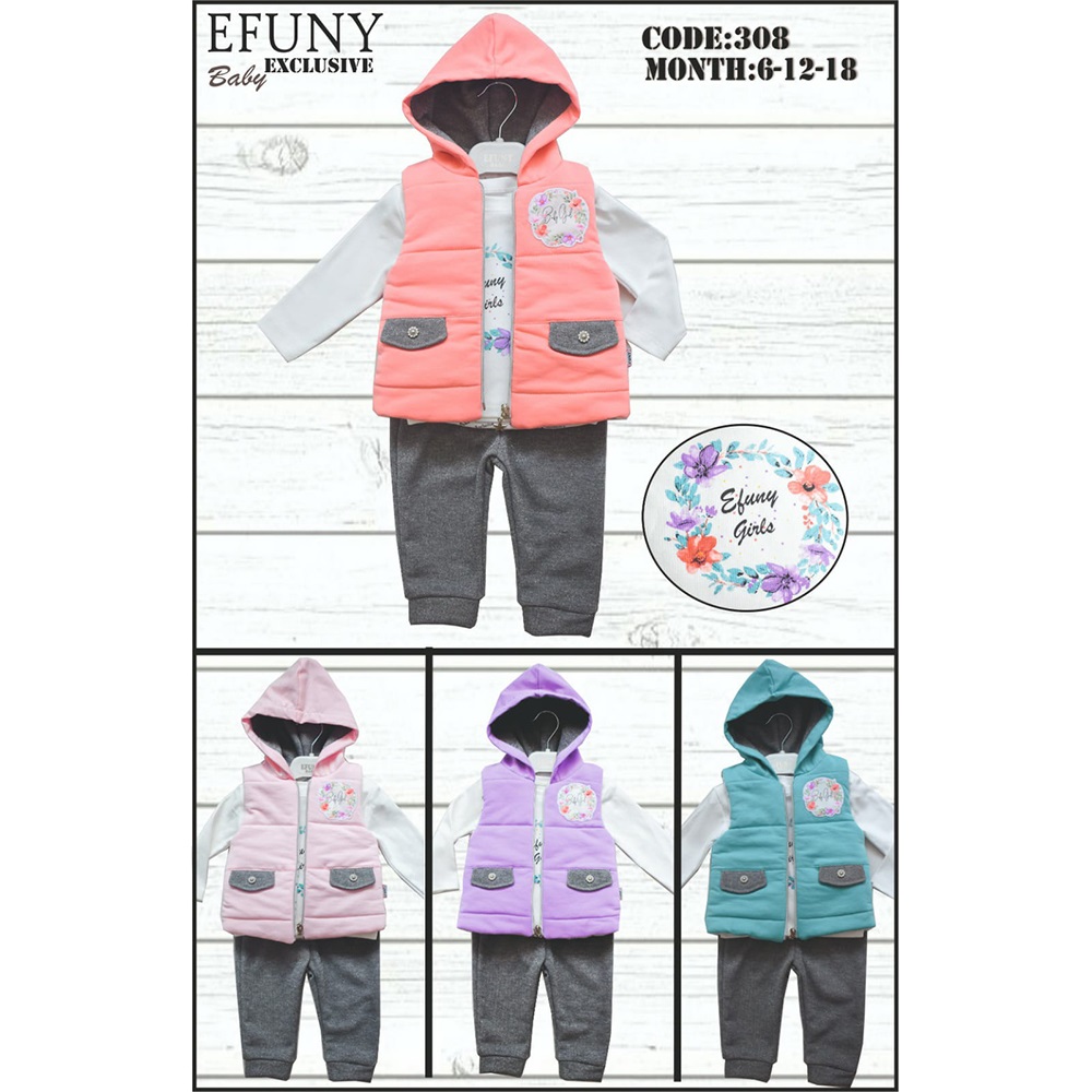 Efuny Baby 308 Kız Bebe Simli Cep Kapaklı Takım 6- 18 Ay