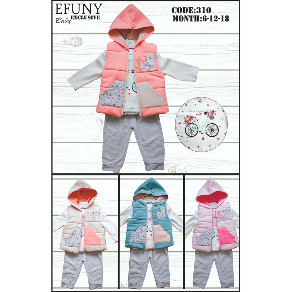 Efuny Baby 310 Kız Bebe Çiçekli Kanguru Cepli Takım 6- 18 Ay