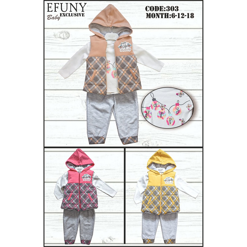 Efuny Baby 303 Kız Bebe Kareli Fileto Cepli Takım 6- 18 Ay