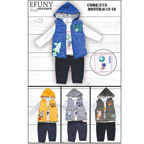 Efuny Baby 273 Erkek Bebe Uzay Blast Off Nakışlı Takım 6-18 Ay