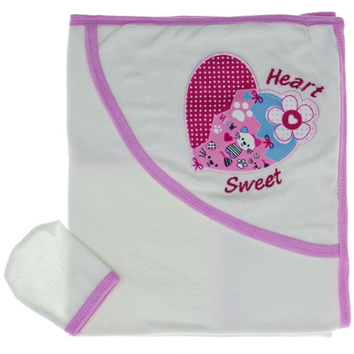 Bidilish 33 Bebe Lüks Heart Kalp Baskılı Şapkalı Havlu 0-1 Yaş