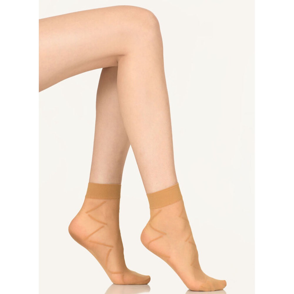 Rossey Bayan Fit 15 Den Parlak İnce Desenli Soket Çorap - 51-Sahra