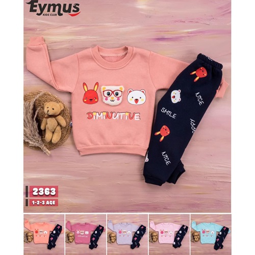 Eymus 2363 Kız Çocuk 3 İplik 3 Kafadarlar Nakışlı Takım 1-3 Yaş
