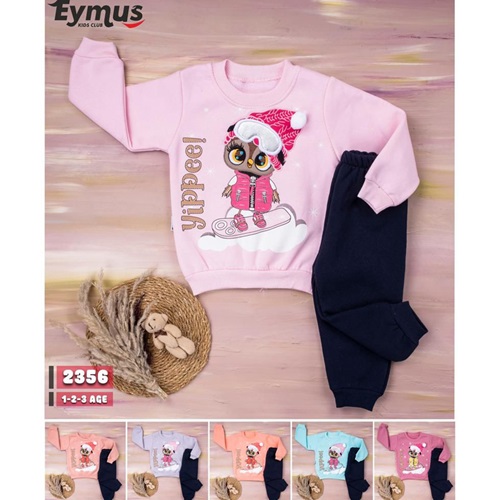 Eymus 2356 Kız Çocuk 3 İplik Kaykaycı Baykuş Nakışlı Takım 1-3 Yaş