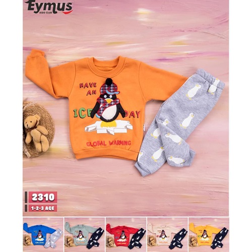 Eymus 2310 Erkek Çocuk 3 İplik Sevimli Penguen Nakışlı Takım 1-3 Yaş