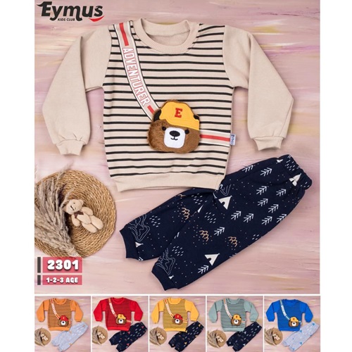 Eymus 2301 Erkek Çocuk 3 İplik Adventurer Baskılı Ayıcık Takım 1-3 Yaş