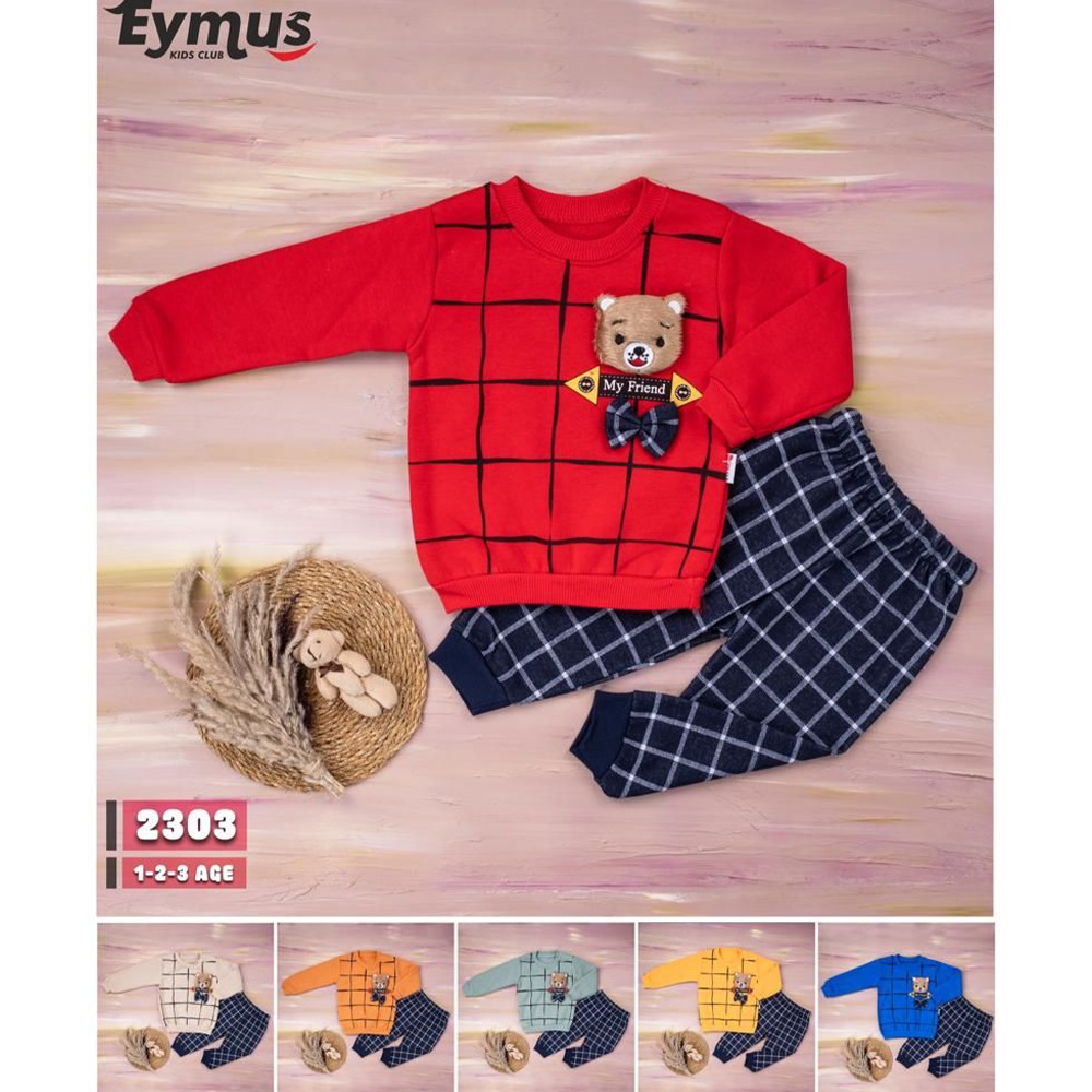 Eymus 2303 Erkek Çocuk 3 İplik Papyonlu Şişme Ayıcık Takım 1-3 Yaş