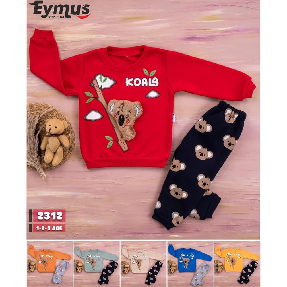 Eymus 2312 Erkek Çocuk 3 İplik Sevimli Koala Nakışlı Takım 1-3 Yaş