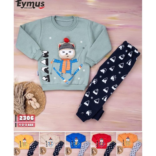 Eymus 2306 Erkek Çocuk 3 İplik Sevimli Kayakçı Nakışlı Takım 1-3 Yaş