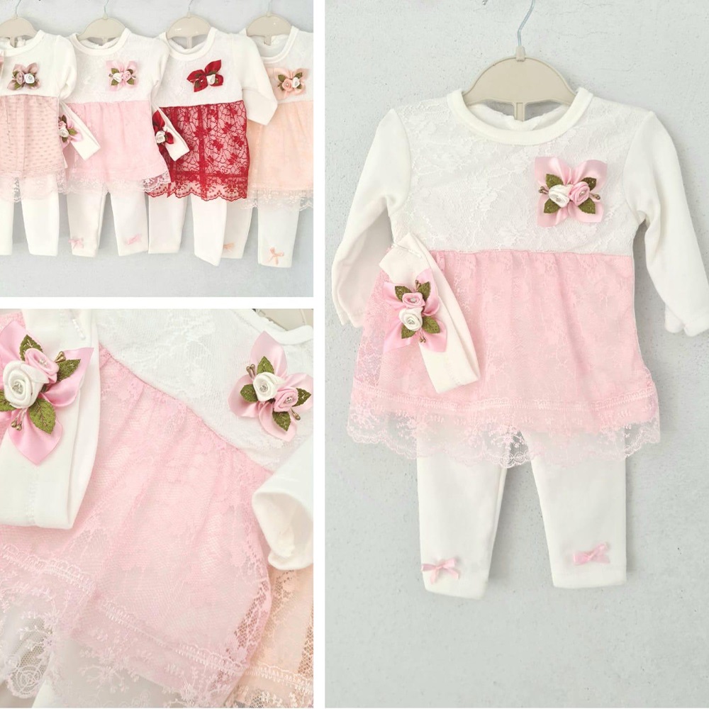 Hoppi Baby 1009 Kız Bebe Renkli Tüllü Taytlı Takım 6-9-12 Ay - Pembe - 6-9-12 AY