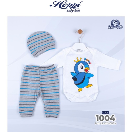 Hoppi Baby 1004 Erkek Bebe Penguenli Badili Takım 6-12-18 Ay