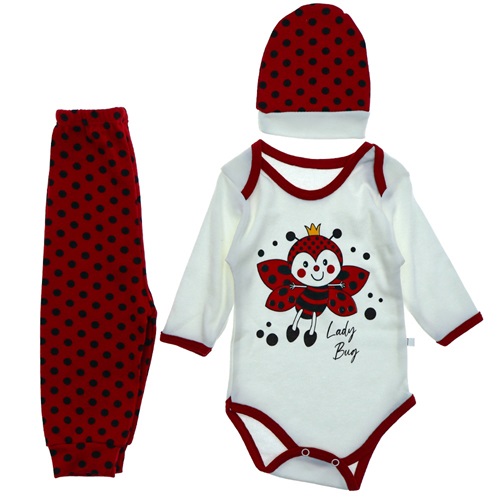 Hoppi Baby 1013 Erkek Bebe Uğurböcek Bas. Badili 3 lü Takım 6-12-18 Ay